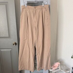 Paige Aurora Pleated Wide-Leg trousers in Tan